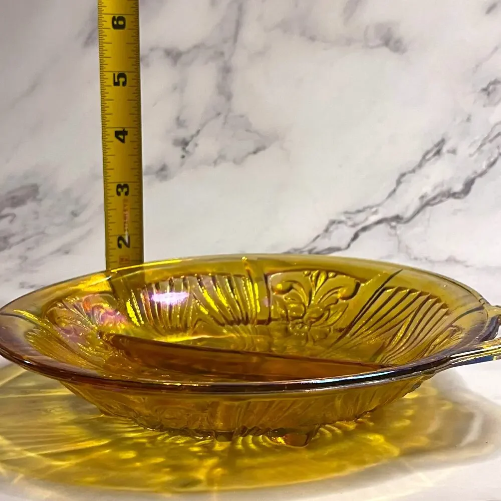 Vintage Indiana Glass Killarney Amber Carnival Glass Divided Relish Dish 8.25